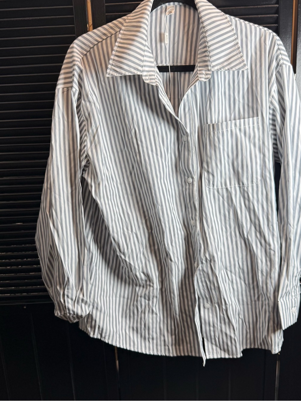 Classic Striped Button-Up Shirt in White & Light Gray